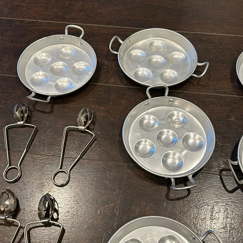 Escargot Pans and Tongs Lalu Rex Vintage Tongs Ten pieces Aluminum France